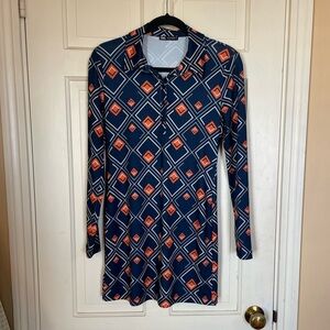 Zara Printed Cobalt Tunic Top Geometric Pattern Mini Dress Sz  Small Long Sleeve
